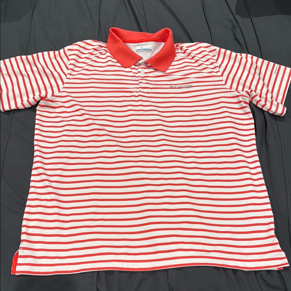 COLUMBIA Red and White Striped Polo Shirt